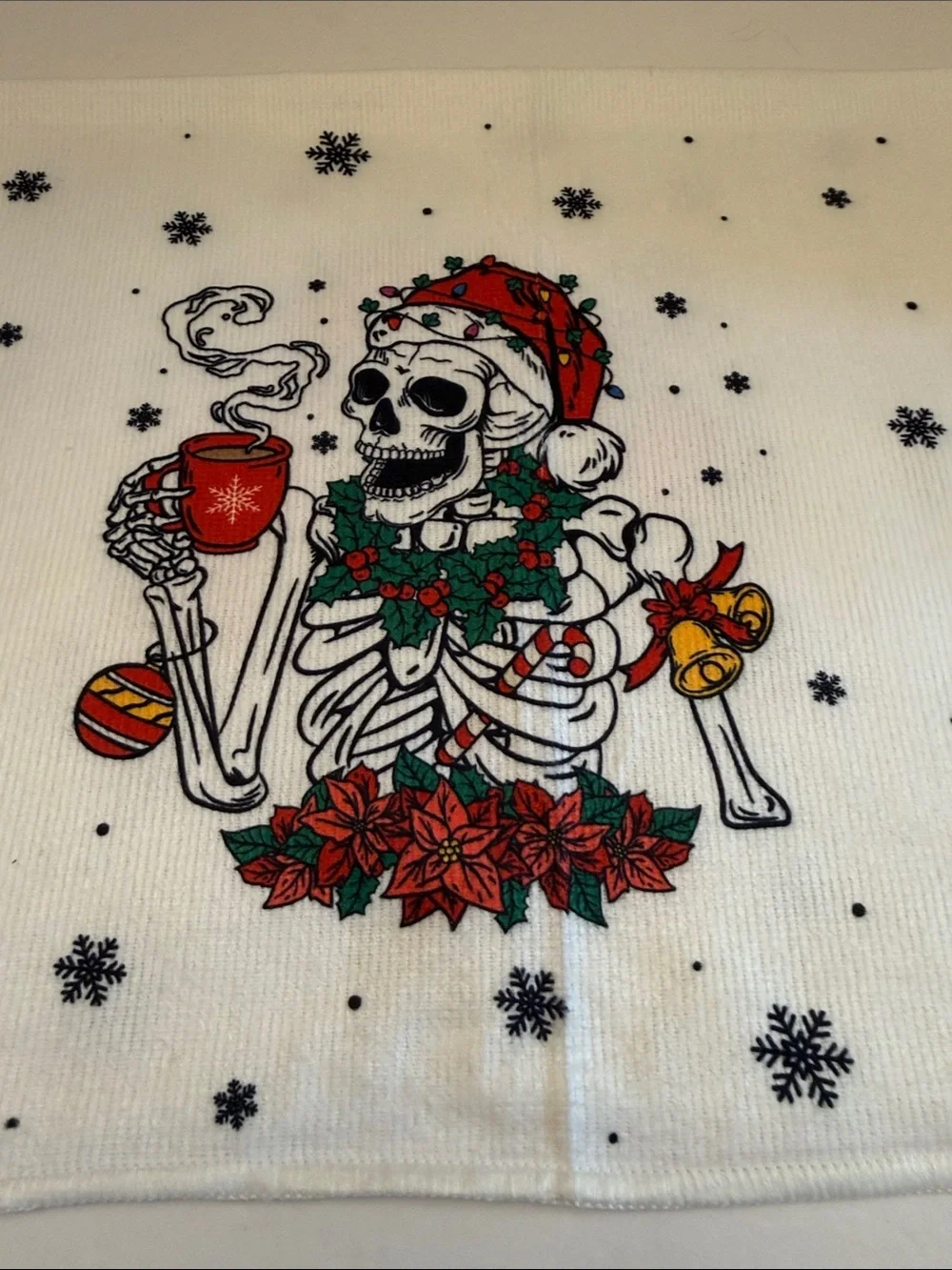 🎃Holiday Skeleton Dish Towel - Red & Green Festive Design
